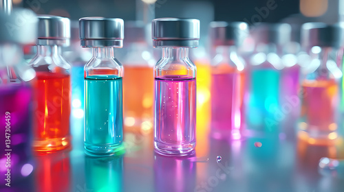 Colorful Glass Bottles with Liquid in Blue and Green