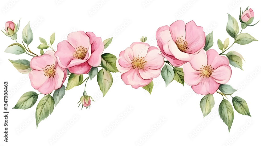 Naklejka premium Elegant Watercolor Frame of Pink Roses Cartoon Vector Illustration for Designs