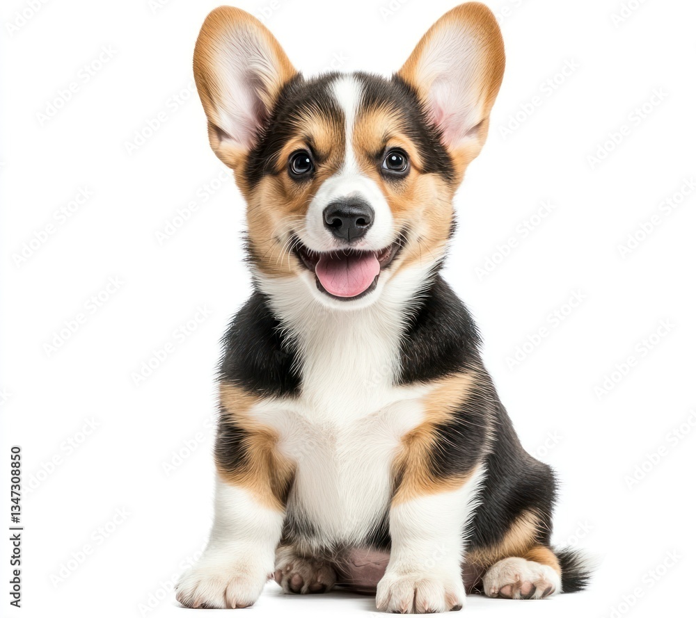 Sitting Pembroke Welsh Corgi Puppy with Happy Expression on White Background Sitting Pembroke Welsh Corgi Puppy with Happy Expression on White Background