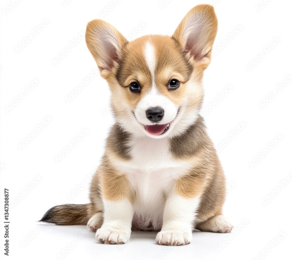 Obraz premium Adorable Corgi Puppy Sitting and Smiling on White Background Studio Shot