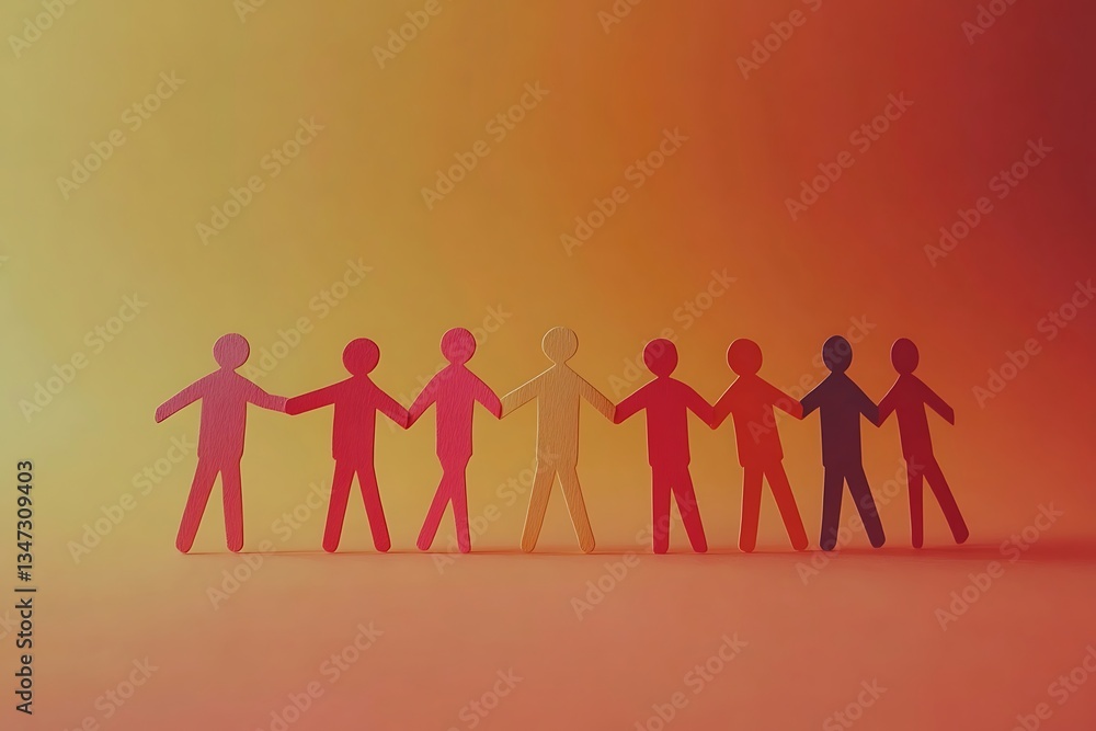 Red Paper People Holding Hands Teamwork Unity Red Paper People Holding Hands Teamwork Unity