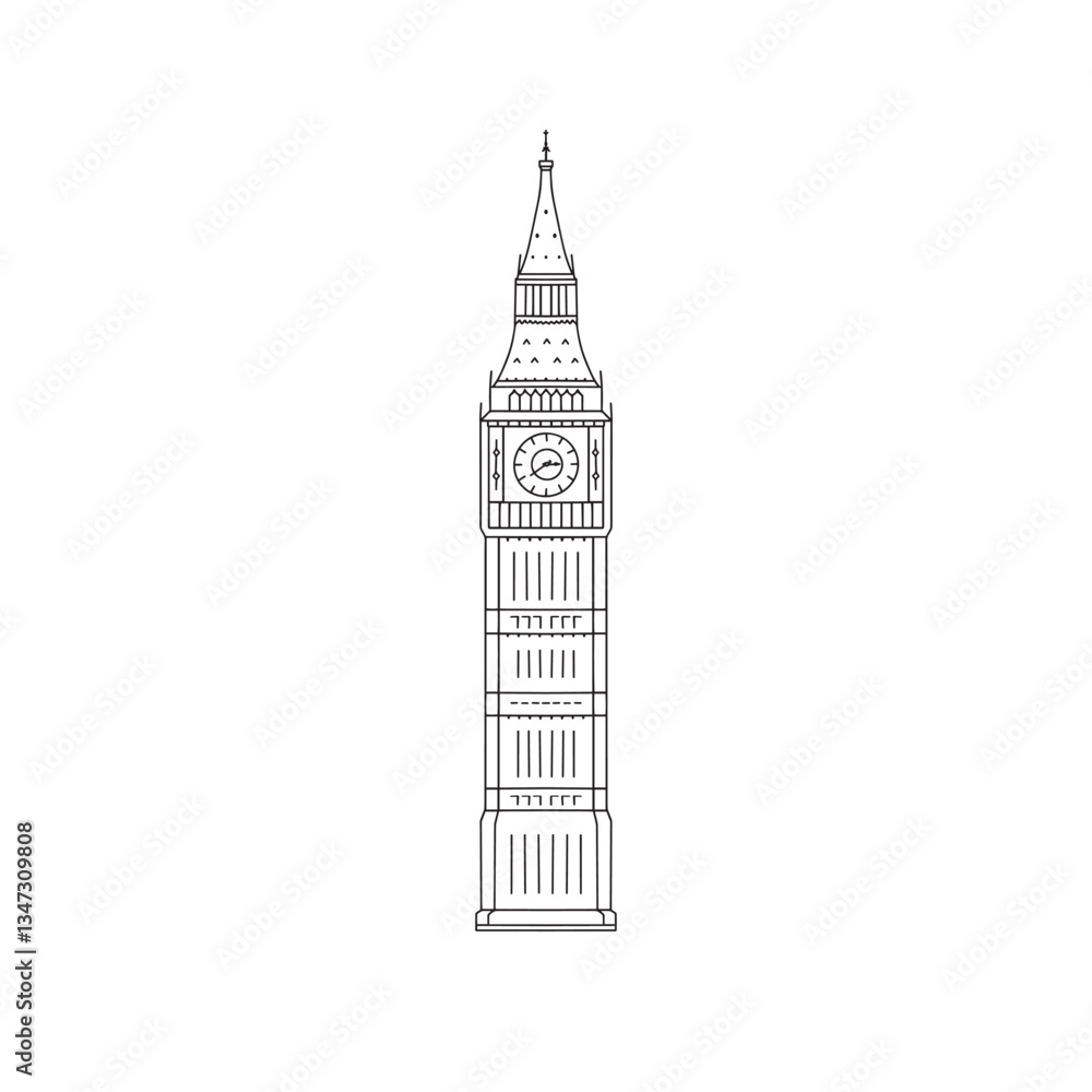Vector illustration of Big Ben in black and white sketch style, English clock tower Vector illustration of Big Ben in black and white sketch style, English clock tower