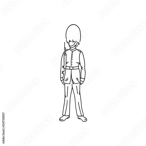 British guard, UK, cartoon soldier of a queen guard royal in traditional uniform
