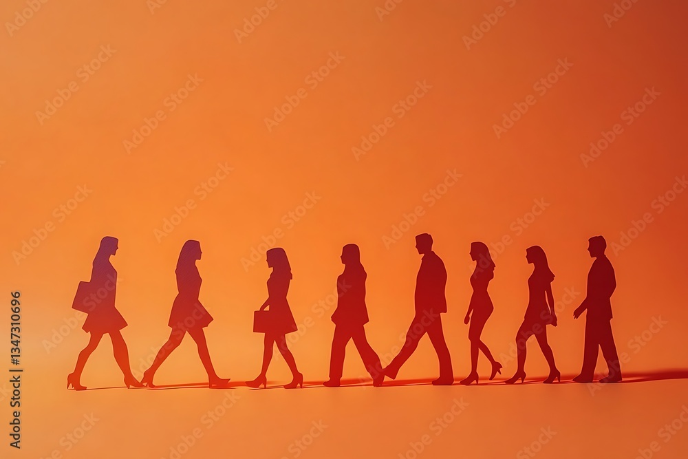 Red Silhouettes Walking Forward Business Partnership Progression Red Silhouettes Walking Forward Business Partnership Progression