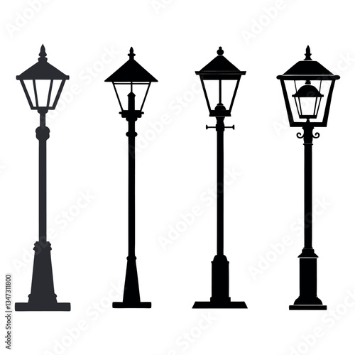 Vintage Ornate Streetlamp Vector Icon - Detailed Design for Urban and Garden Lighting Representation