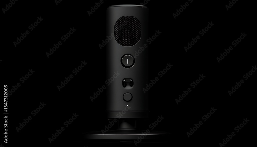 Microphone on black backdrop, audio recording, studio Microphone on black backdrop, audio recording, studio