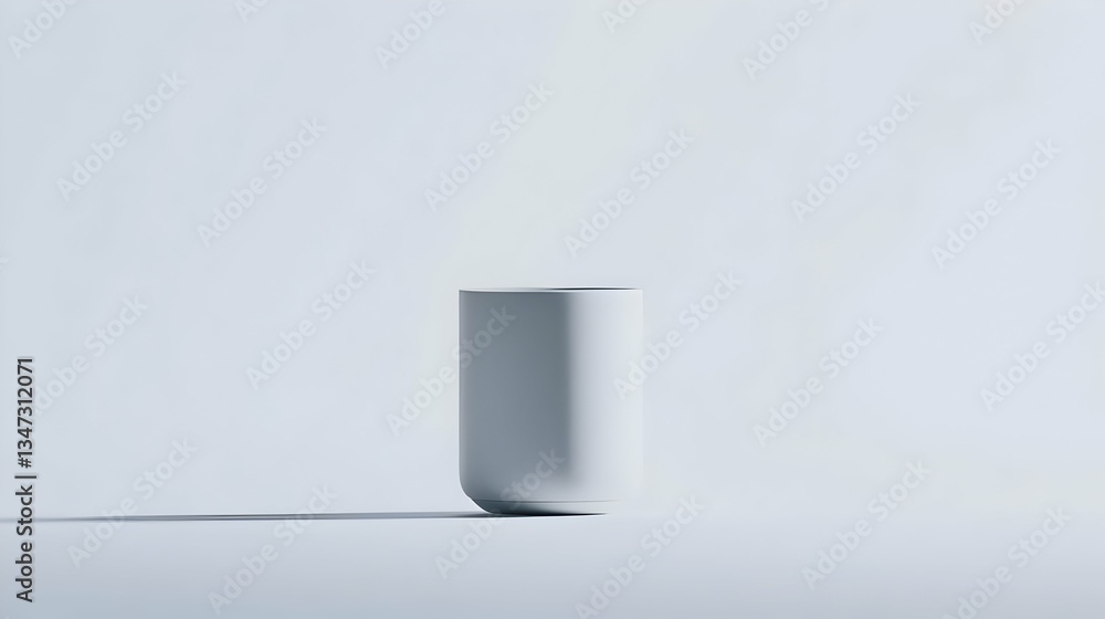 Minimalist White Ceramic Cylinder Object Displayed On White Background with Subtle Shadow in Studio Shot Minimalist White Ceramic Cylinder Object Displayed On White Background with Subtle Shadow in Studio Shot