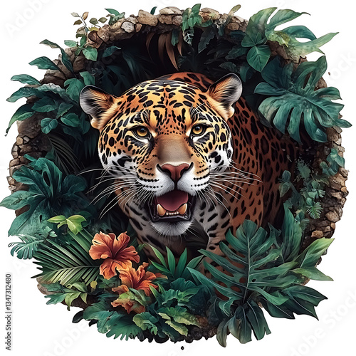 Jaguar, Animal, Art, Printable Image, with White Background, for Stickers, T-Shirt Print, Cap, Mug, Flip Flops, Mousepad