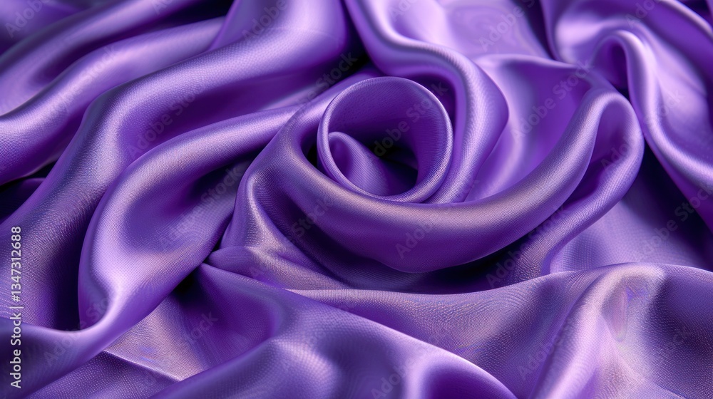 Fototapeta premium Lavender silk material drapes elegantly, creating soft curves and rich purple hues under serene lighting