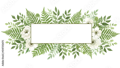 Wallpaper Mural Elegant Floral Frame with Fern and White Flowers on Black Backdrop Torontodigital.ca