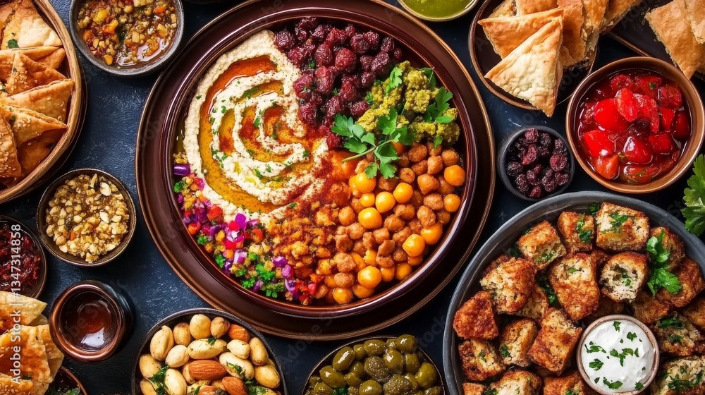 Fototapeta premium Indulge in Delicious Hummus, Falafel, and Baklava Delights