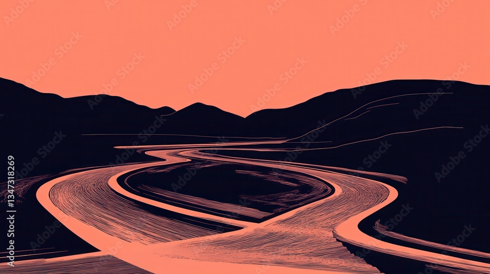 Fototapeta premium Winding Road Through Desert Landscape at Sunset.