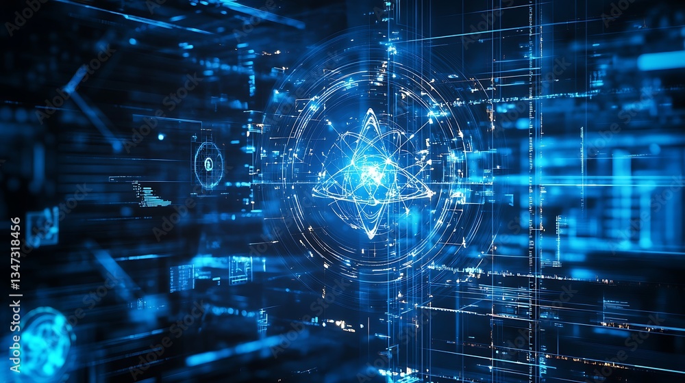 A futuristic physics lab with digital interfaces for exploring the behavior of subatomic particles in extreme conditions A futuristic physics lab with digital interfaces for exploring the behavior of subatomic particles in extreme conditions