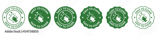 Easy clean icon set. Hand with napkin wiping a surface. Housekeeping symbol. Easy clean logo, label, badge, symbol, banner, circle, black, line, vector, isolated illustration. Cleaner service logo