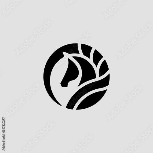 Horse head logo in a circle design. Elegant and simple emblem perfect for equestrian brands or related businesses.