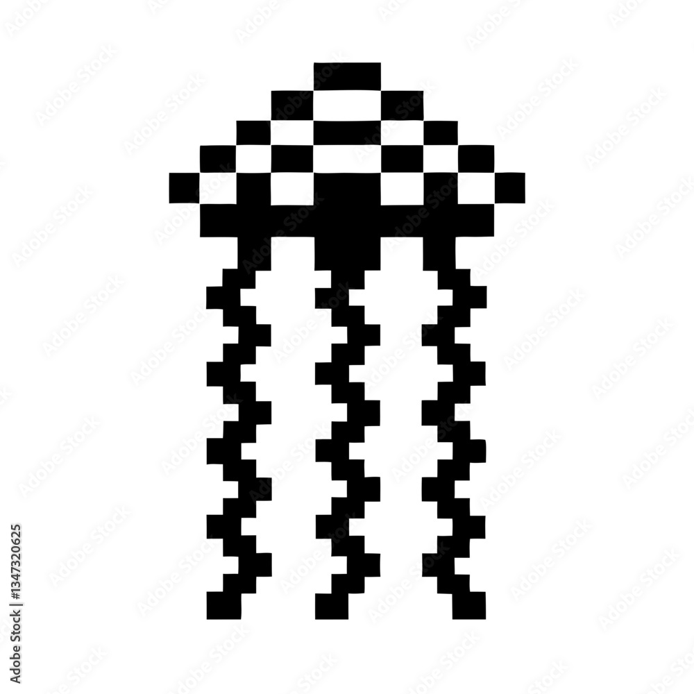 Fototapeta premium Pixelated jellyfish in monochrome, a digital art piece. The geometric design of the creature