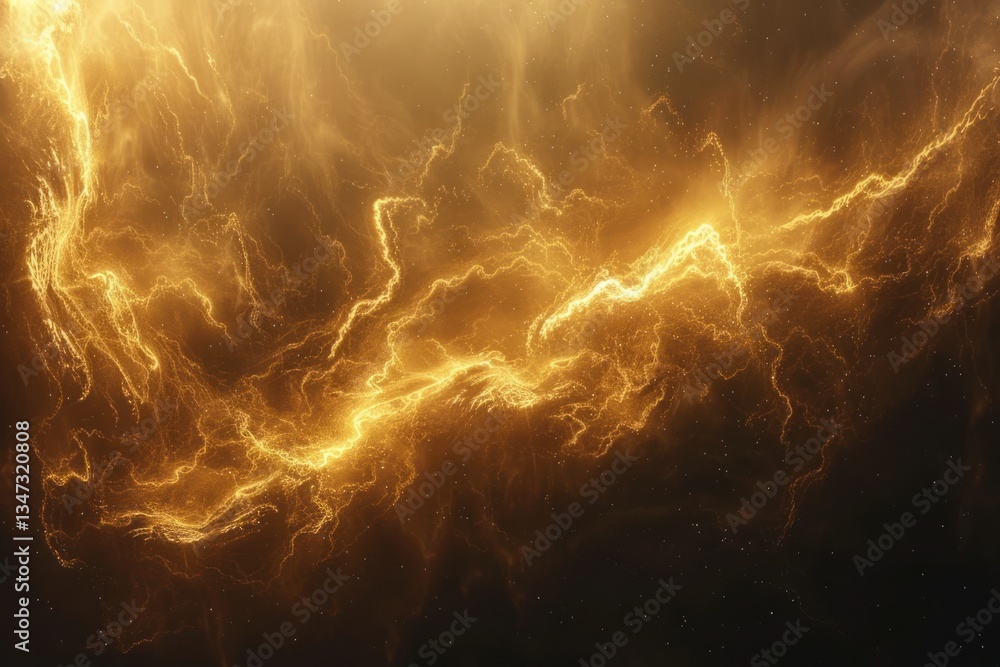 Obraz premium Warm golden mist radiates through a dark expanse, creating a magical atmosphere filled with soft, diffused light