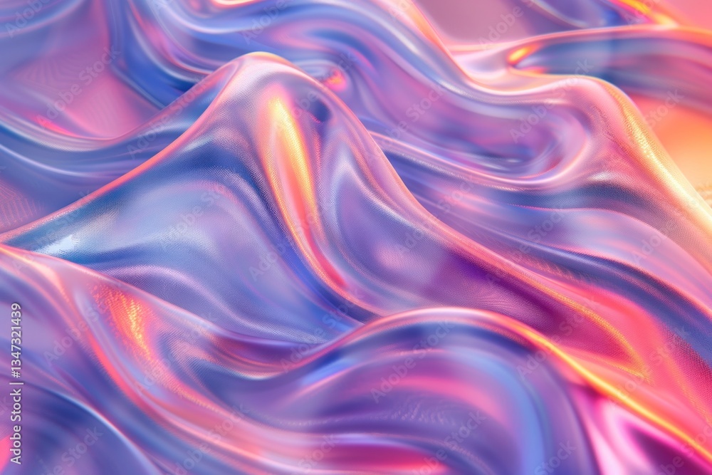 Fototapeta premium Silk fabric flows in waves, revealing shiny highlights and a smooth texture under soft lighting