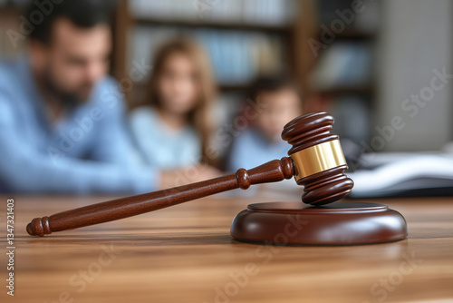 Gavel placed on desk during legal discussions in office