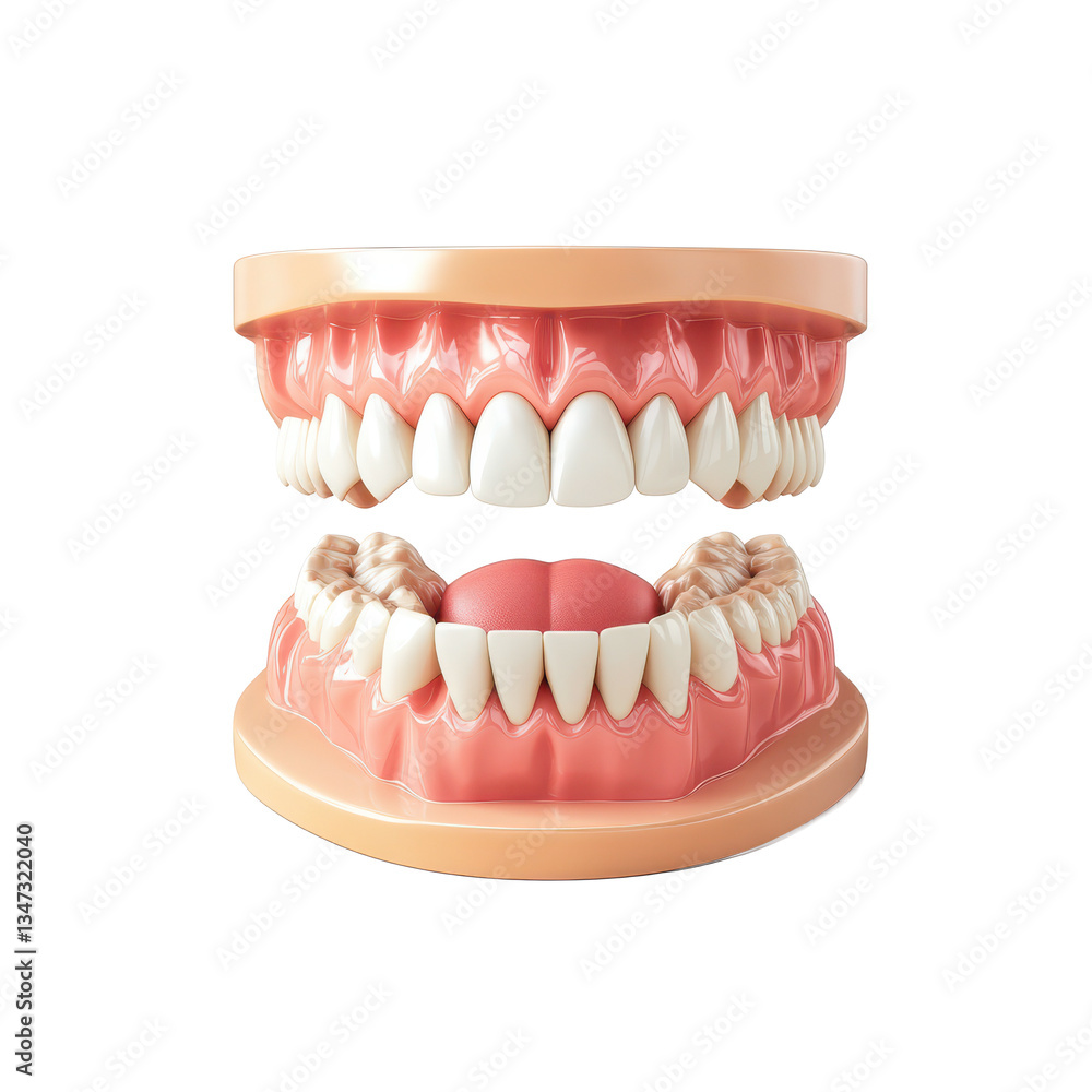 Obraz premium Realistic 3D Model of Human Teeth and Gums Upper and Lower Jaws, Dental Anatomy