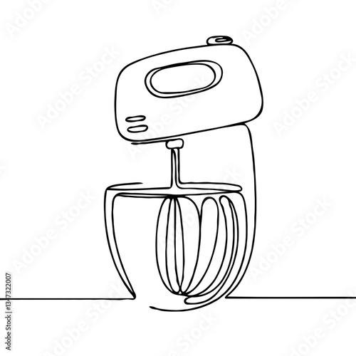 Handheld mixer in elegant line art style on a minimalist background  