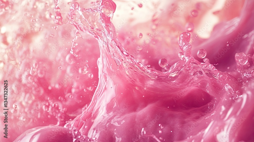 Fototapeta premium Slow-motion pink liquid explosion, rich strawberry tones creating a striking visual.