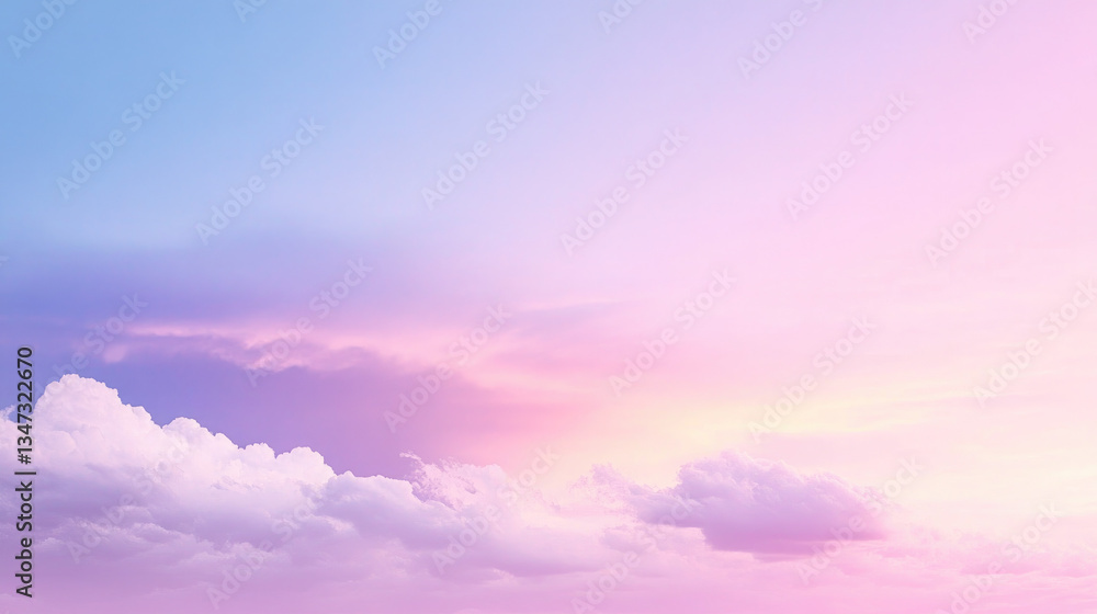 Fototapeta premium Serene Dusk Sky with Soft Pastel Colors Gradually Blending into Fluffy Clouds, Creating a Peaceful Atmosphere