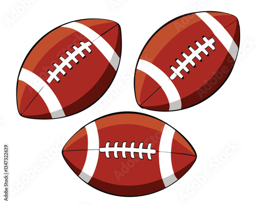 American Football. Close Up of Three Footballs