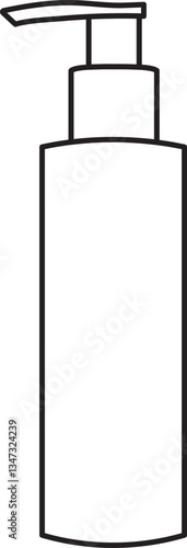 cosmetics bottle with dispenser, simple linear black and white icons, isolated on a white background, doodle and sketch style, hand drawing