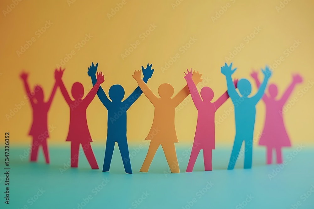 Vibrant Pink Paper People Teamwork Illustration Vibrant Pink Paper People Teamwork Illustration