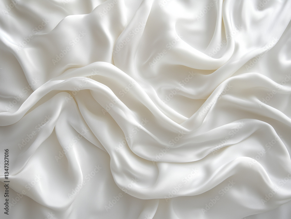Fototapeta premium Smooth and wavy texture of white silk fabric. Elegant and luxurious background for various design and textile applications.