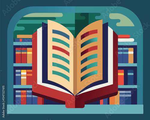 Open Book on Bookshelf. A Symbol of Knowledge and Reading