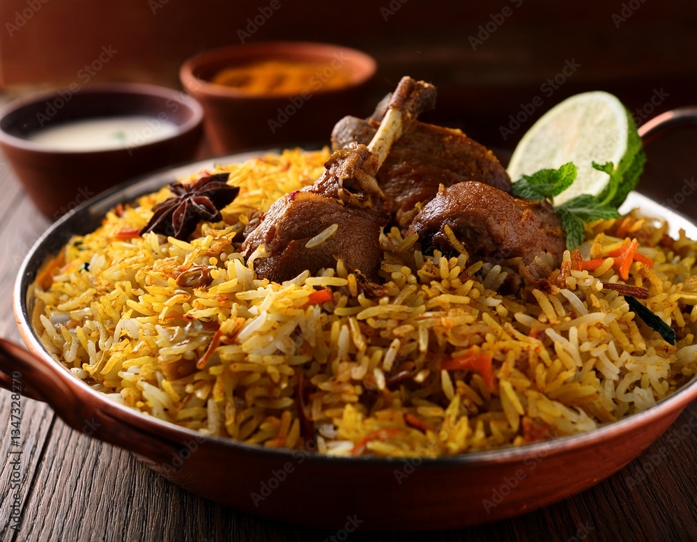 Spicy mutton biryani food photography