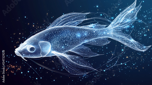 Wallpaper Mural Enigmatic Koi: An artistic representation of a koi fish gracefully navigating the depths of a dark, celestial abyss. A captivating display of light and shadow Torontodigital.ca