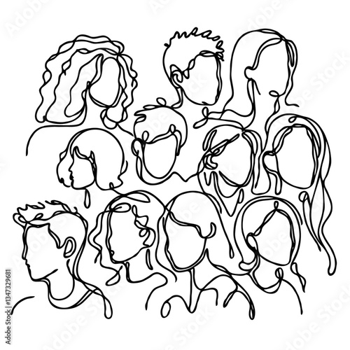 Abstract line art of diverse people in various poses  