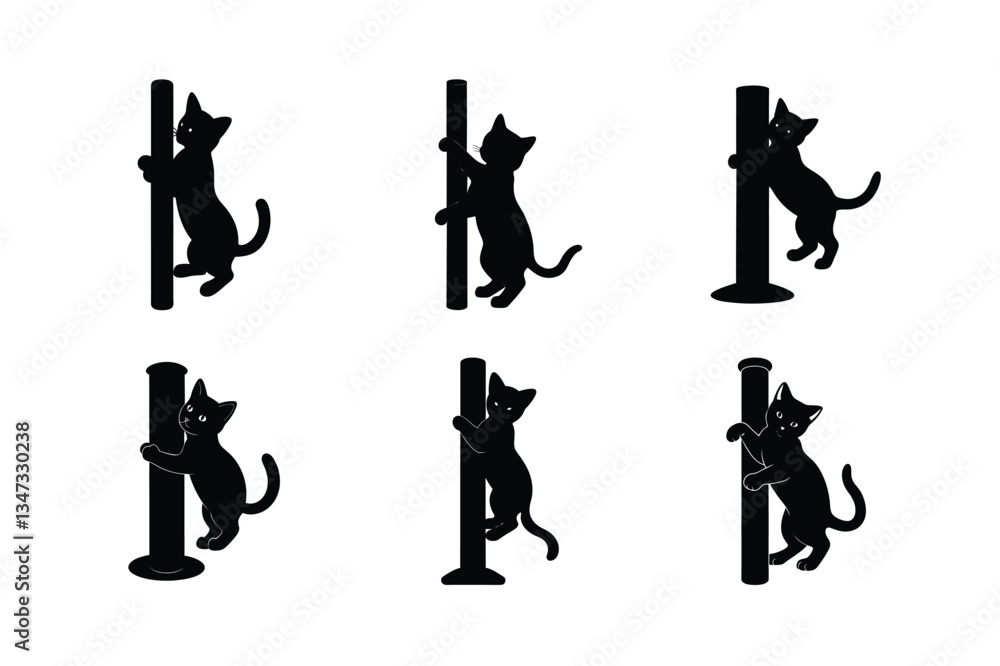 kitten climbing a scratching post vector silhouette