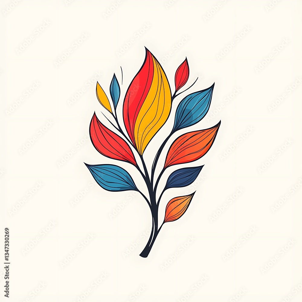 Fototapeta premium Colorful Floral Branch Illustration.