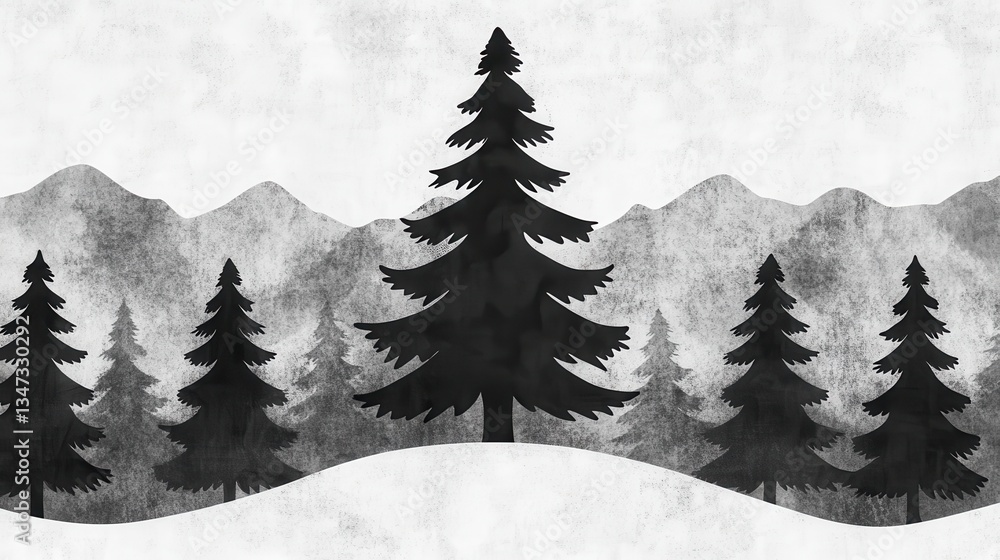 Fototapeta premium Winter Wonderland Snowy Mountain Pine Trees Landscape.