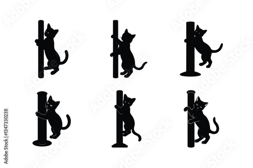 kitten climbing a scratching post vector silhouette
