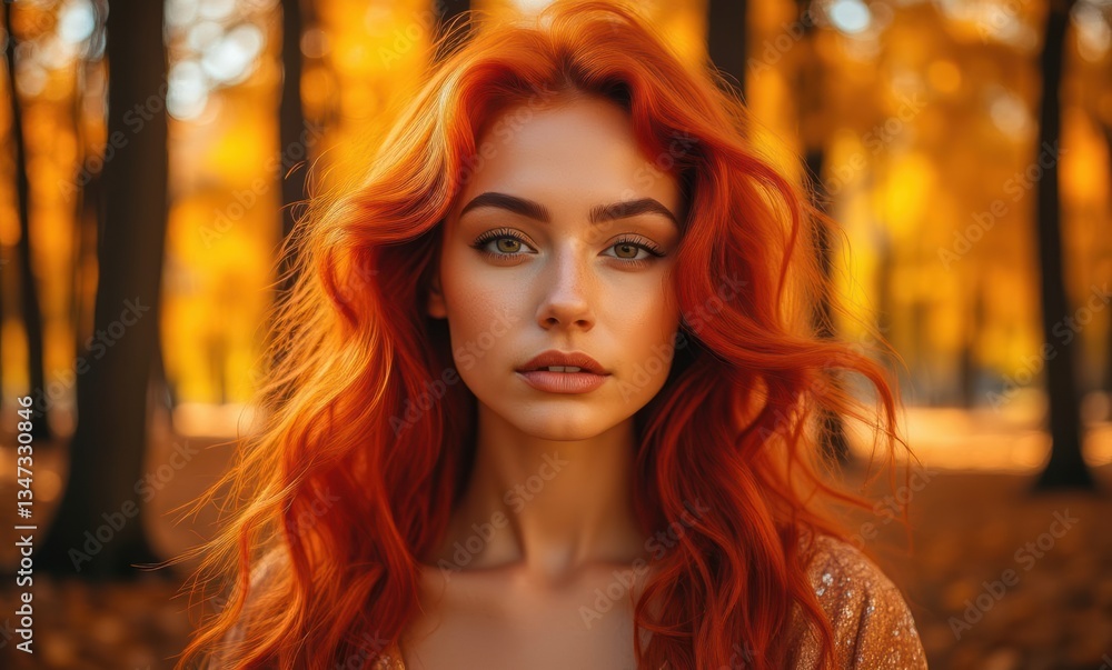 Red-haired woman in autumn forest Red-haired woman in autumn forest
