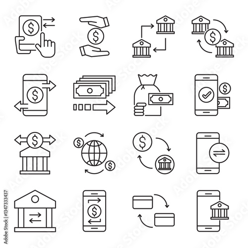bank transfer set of web icons in line style. bank transfer, online banking, money transfer and digital payment. Vector illustration