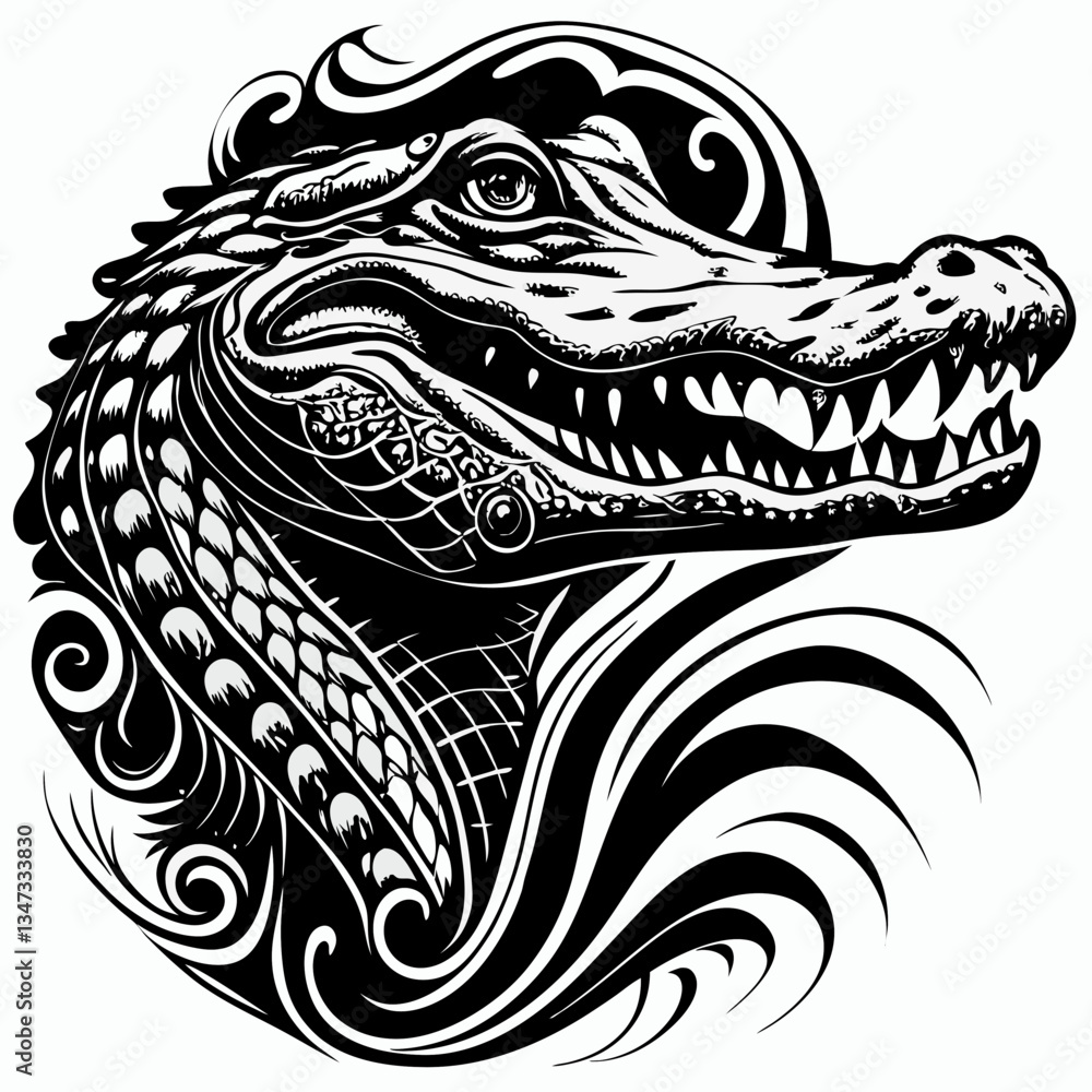 Obraz premium a detailed illustration of an alligator's head with intricate patterns and design