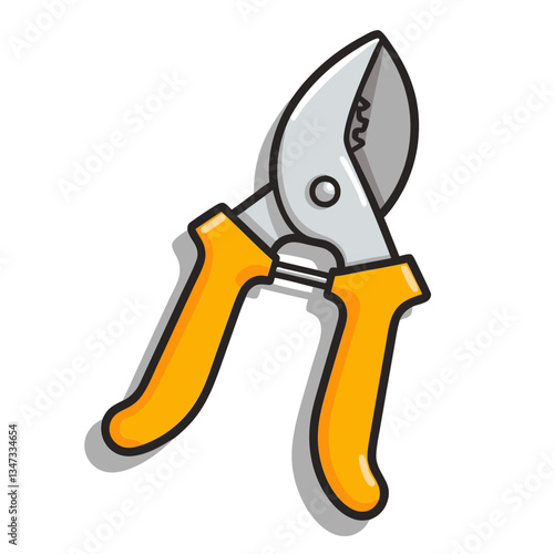 Gardening pruning shears with yellow handle isolated tool on transparent background