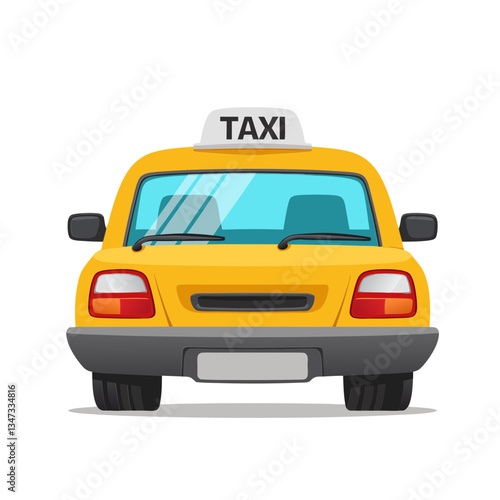 Classic yellow taxi cab rear view transportation icon on transparent background