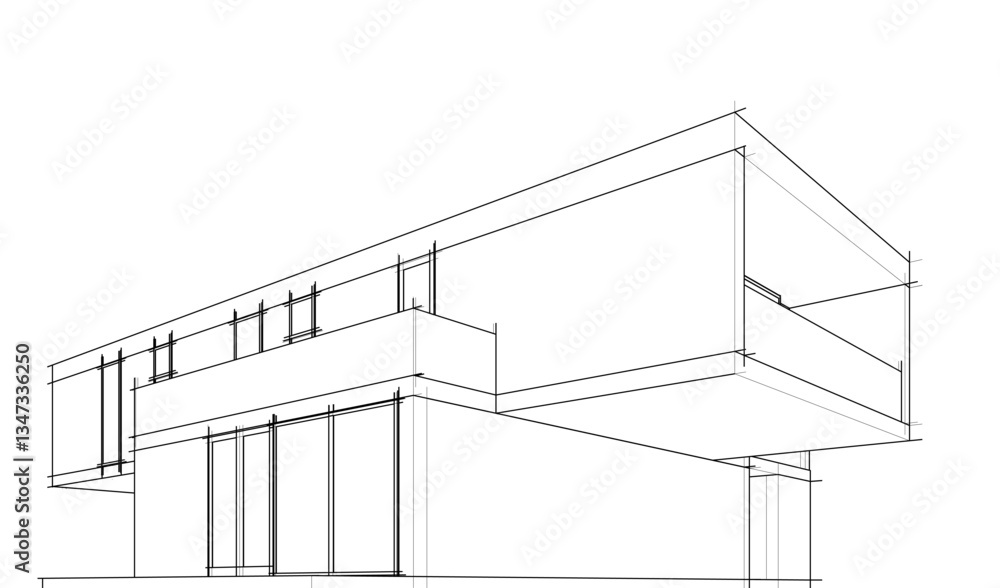 Futuristic Architectural Wireframe. Abstract Modern Building 3d Design Futuristic Architectural Wireframe. Abstract Modern Building 3d Design