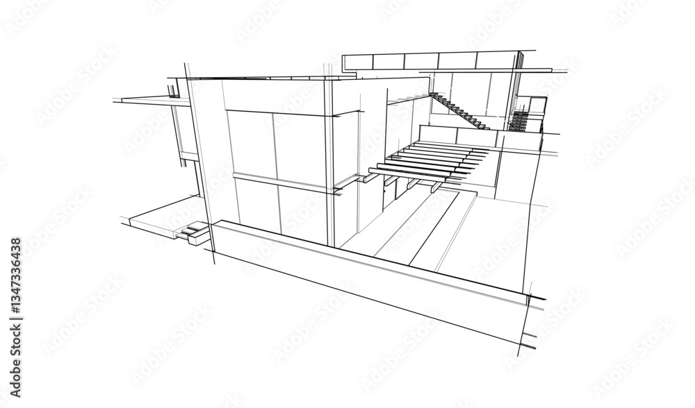Futuristic Architectural Wireframe. Abstract Modern Building 3d Design Futuristic Architectural Wireframe. Abstract Modern Building 3d Design