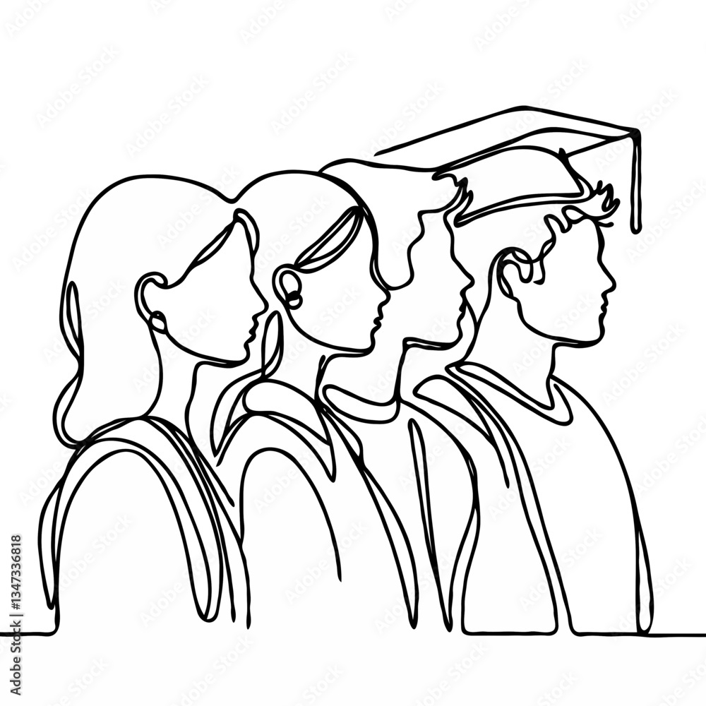 Fototapeta premium Graduates in caps standing proud against a minimalist background