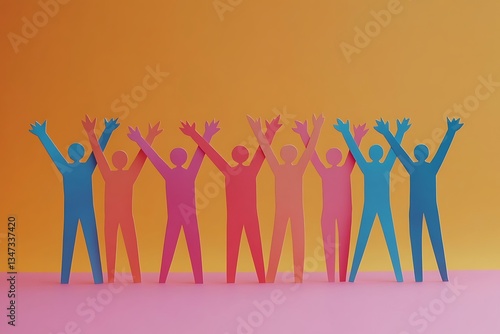 Celebrating Teamwork Cutout Figures Standing Together