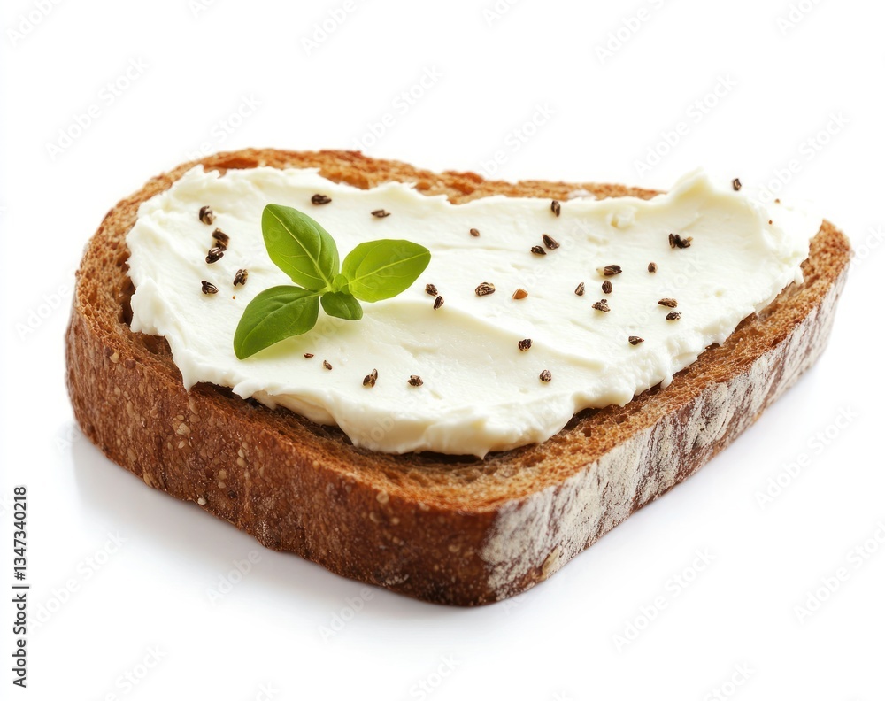 Cream Cheese Topped on Sliced Bread with Basil for Food Photography Cream Cheese Topped on Sliced Bread with Basil for Food Photography