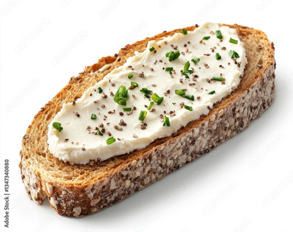 Cream Cheese on Whole Wheat Bread Slice with Chives and Pepper Cream Cheese on Whole Wheat Bread Slice with Chives and Pepper